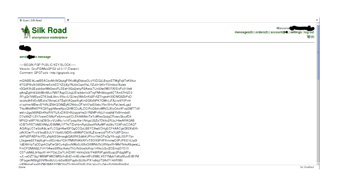seller profile page with public key