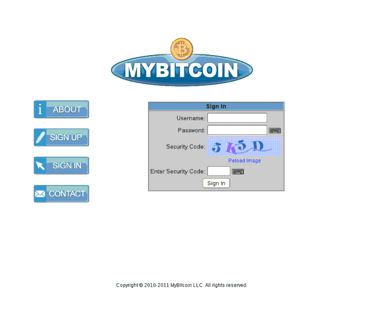MyBitcoin (defunct) login page