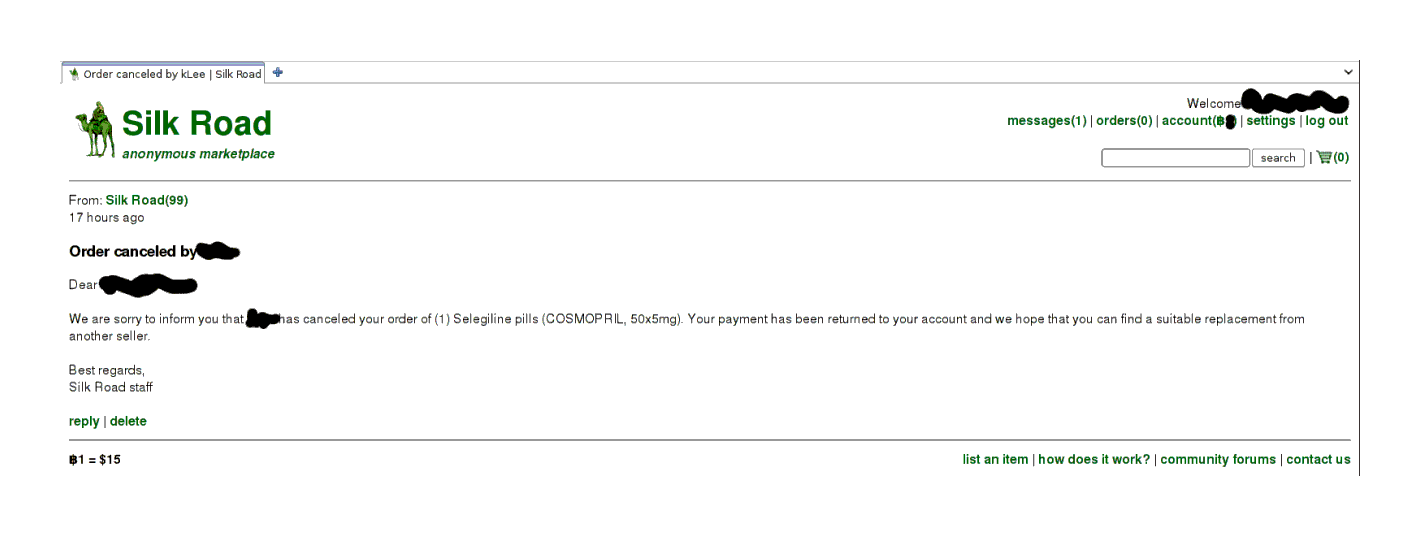 Order canceled, funds refunded