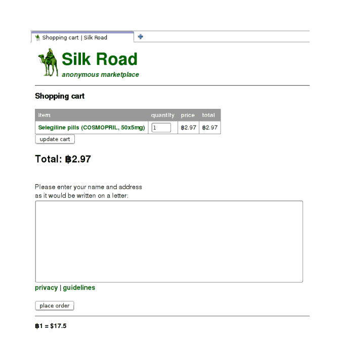 Selegiline: shopping cart form—fill in form and push the button, if you dare