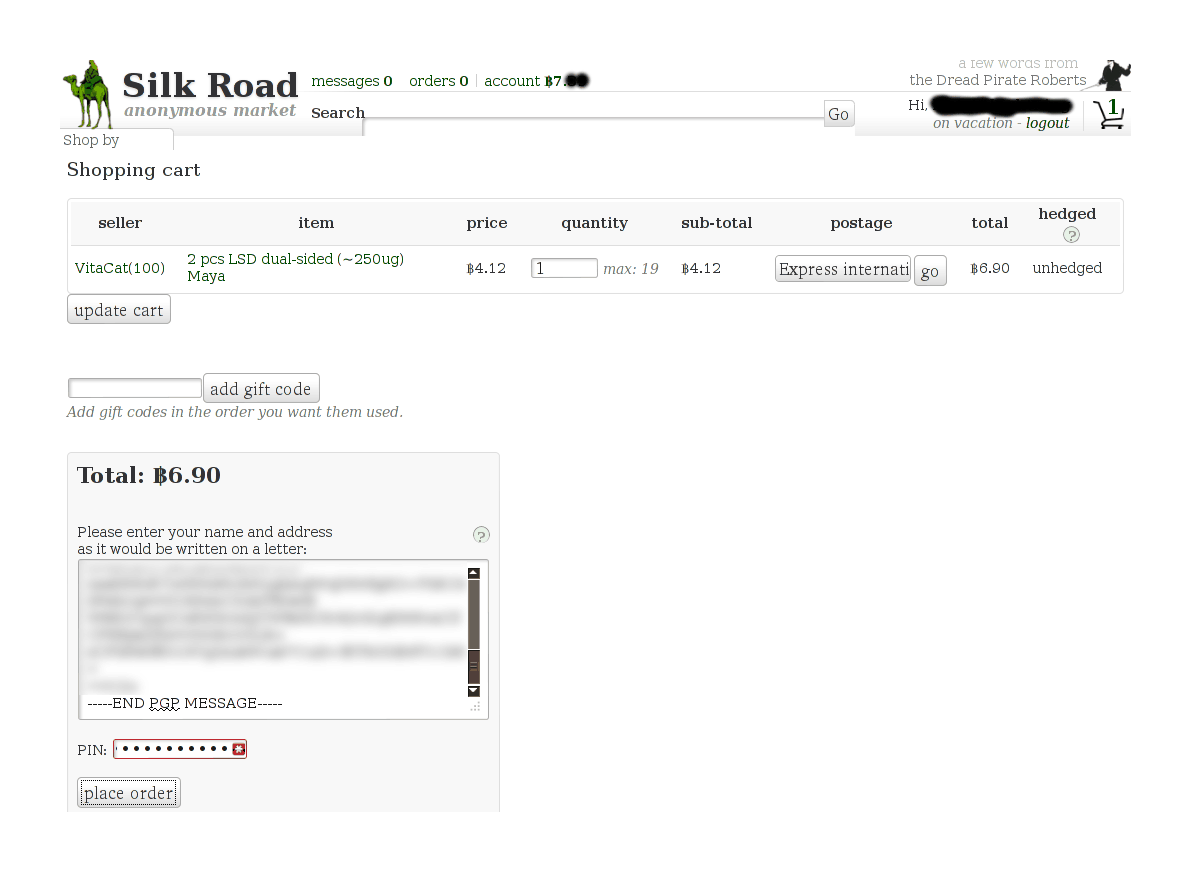 SR1 cart showing my order from VitaCat