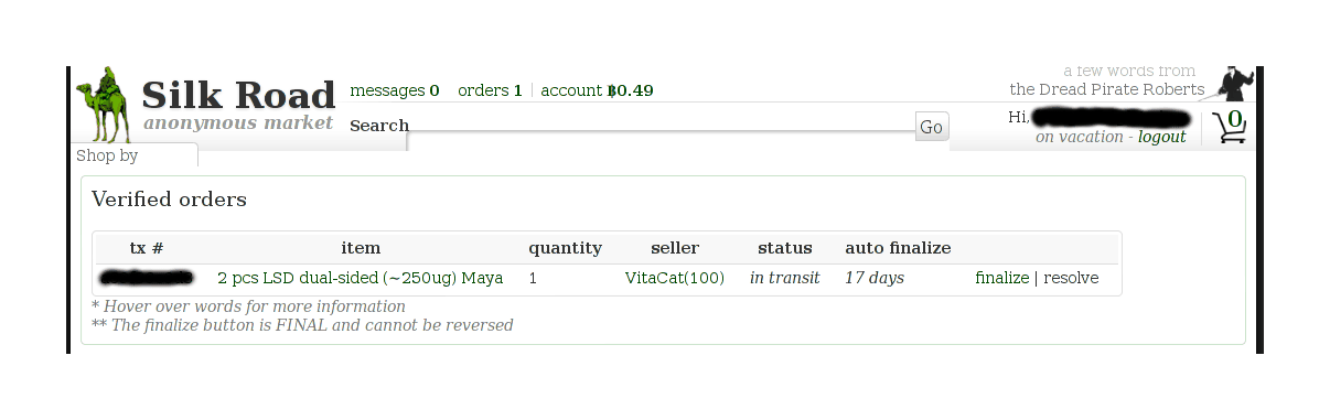 Order status page: in transit