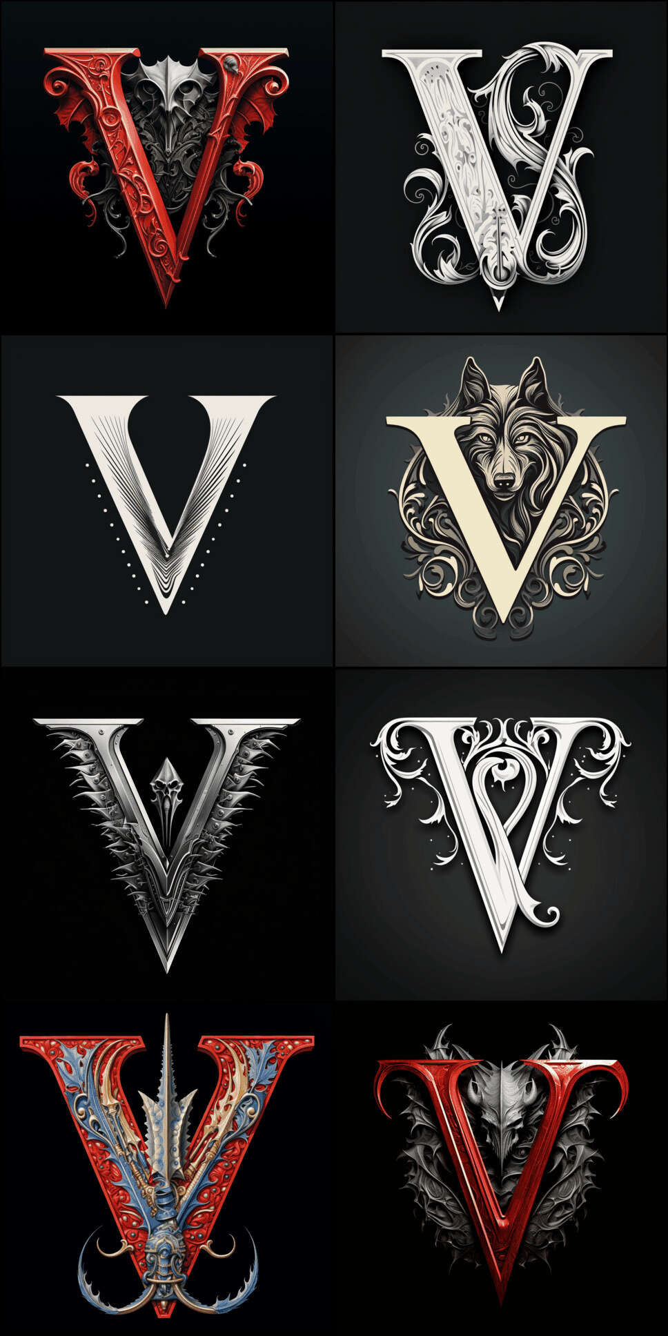 Gwern 2023b Gene Wolfe dropcaps, dark-mode, ‘V’ (2)