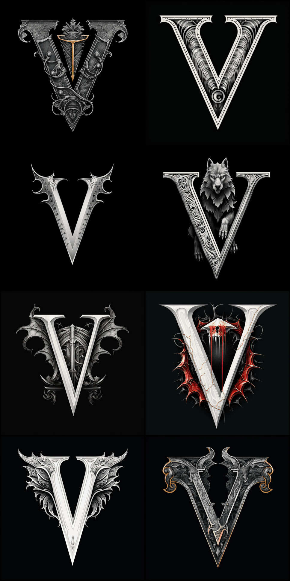 Gwern 2023e Gene Wolfe dropcaps, dark-mode, ‘V’ (5)