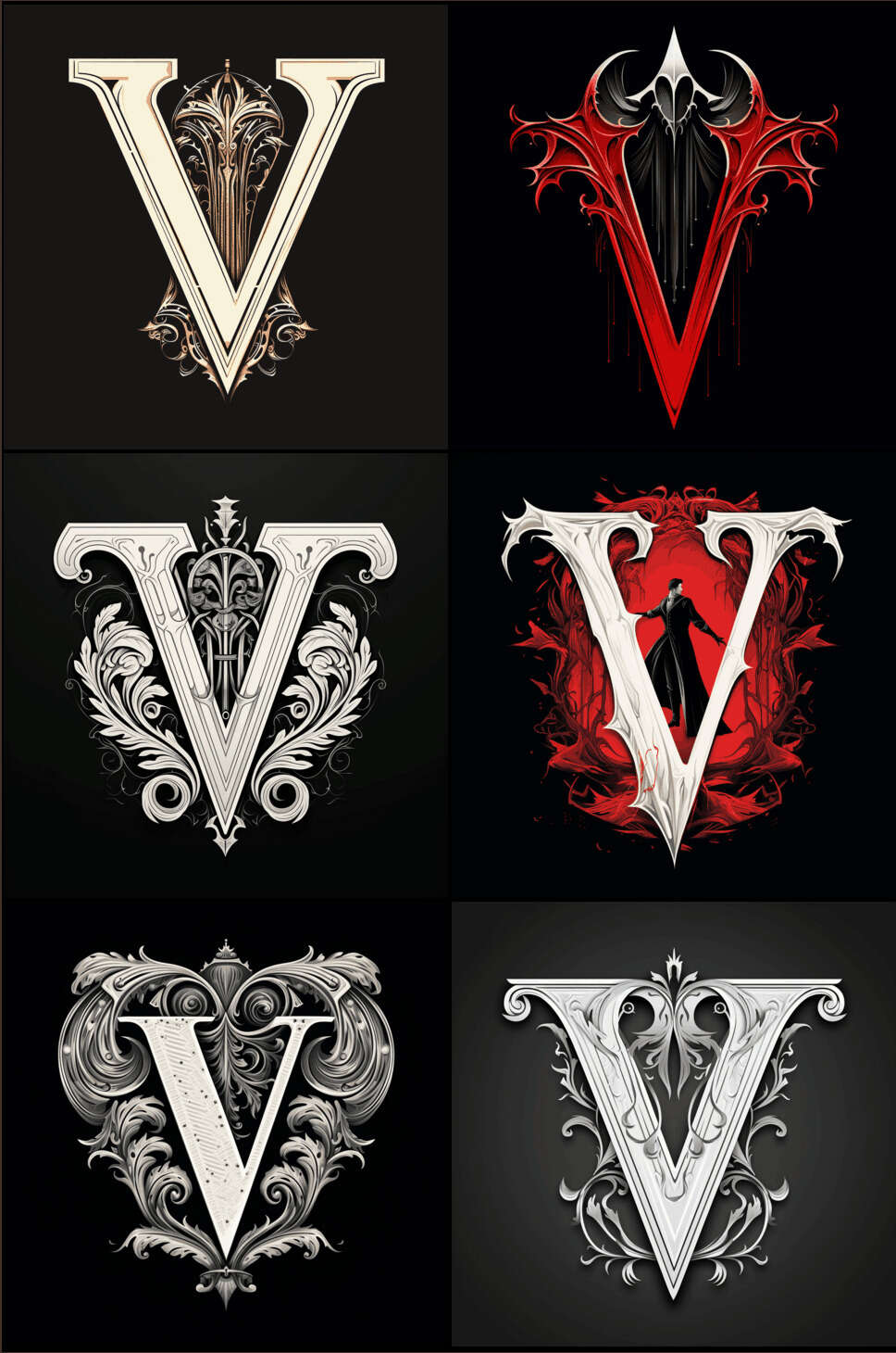 Gwern 2023f Gene Wolfe dropcaps, dark-mode, ‘V’ (6)