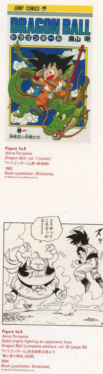 Caption right top: <span class=separator-inline>•</span> Figure 1a.8 <span class=separator-inline>•</span> Akira Toriyama <span class=separator-inline>•</span> Dragon Ball, vol. 1 (cover) <span class=separator-inline>•</span> 198540ya <span class=separator-inline>•</span> Book (publisher: Shūeisha) <span class=separator-inline>•</span> Caption right bottom: <span class=separator-inline>•</span> Figure 1a.9 <span class=separator-inline>•</span> Akira Toriyama <span class=separator-inline>•</span> Gokū (right) fighting an opponent, from Dragon Ball (complete edition), vol. 32 (page 58) <span class=separator-inline>•</span> 200421ya <span class=separator-inline>•</span> Book (publisher: Shūeisha)