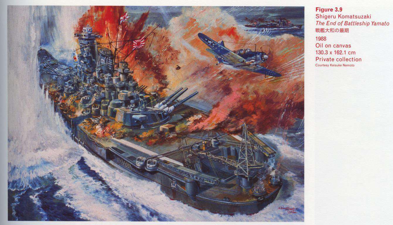 Caption top right: Shigeru Komatsuzaki, The End of Battleship Yamato, 198837ya, Oil on canvas, 130.3