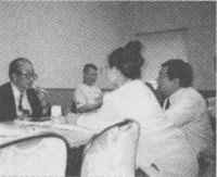 Sakyo Komatsu, a major player in Japanese sci-fi, is shown here prior to inaugural greetings.