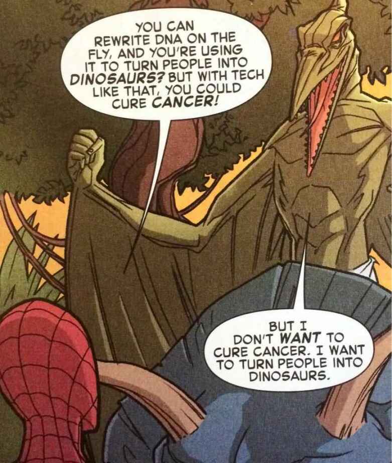 Sauron explains to Spider-Man why he is unfriendly.