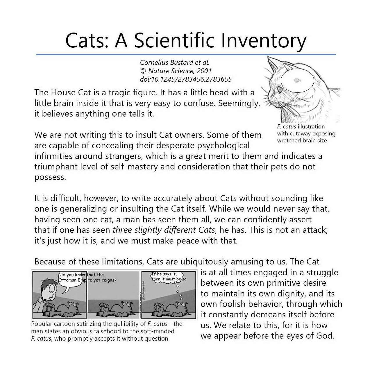 “Cats: A Scientific Inventory”