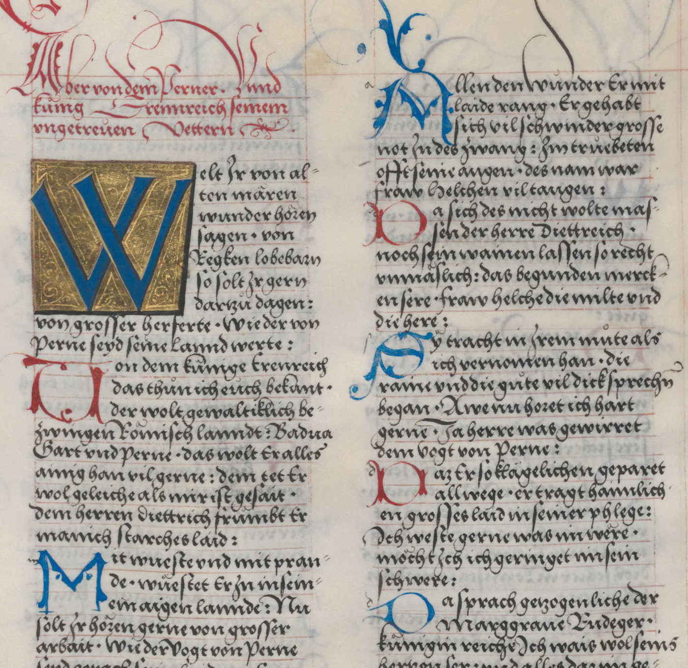 Ambraser Heldenbuch (fol. 75v), c.1516; rubricated Lombardic capitals, both red & blue