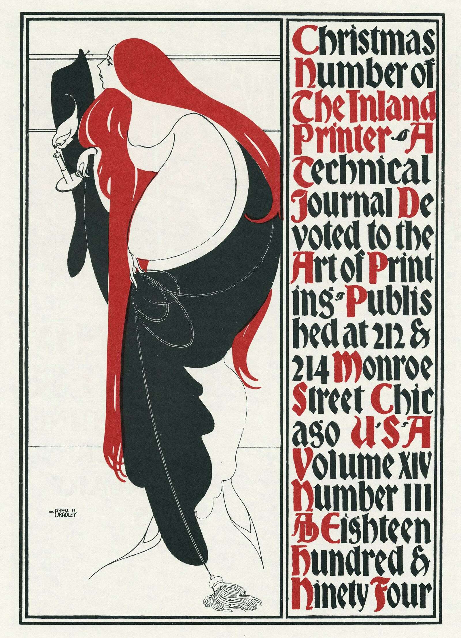 Will H. Bradley Art Nouveau cover of the noted printing magazine & showcase, The Inland Printer (v14, #3, 1894; scan from Will Bradley: His Graphic Art via David Jonathan Ross apropos of making a Bradley revival font).