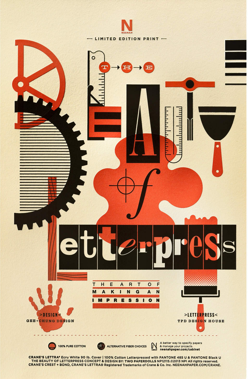 Edition #13 of “The Beauty of Letterpress: The Art of Making an Impression”, Earl Gee 2006 (background; image via Type Worship)
