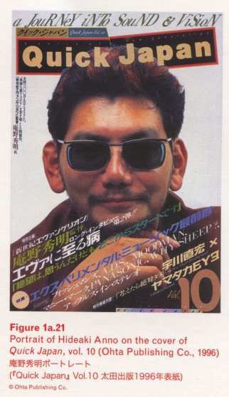 Caption left top: · Figure 1a.21 · Portrait of Hideaki Anno on the cover of Quick Japan, vol. 10 (Ohta Publishing Co., 1996)