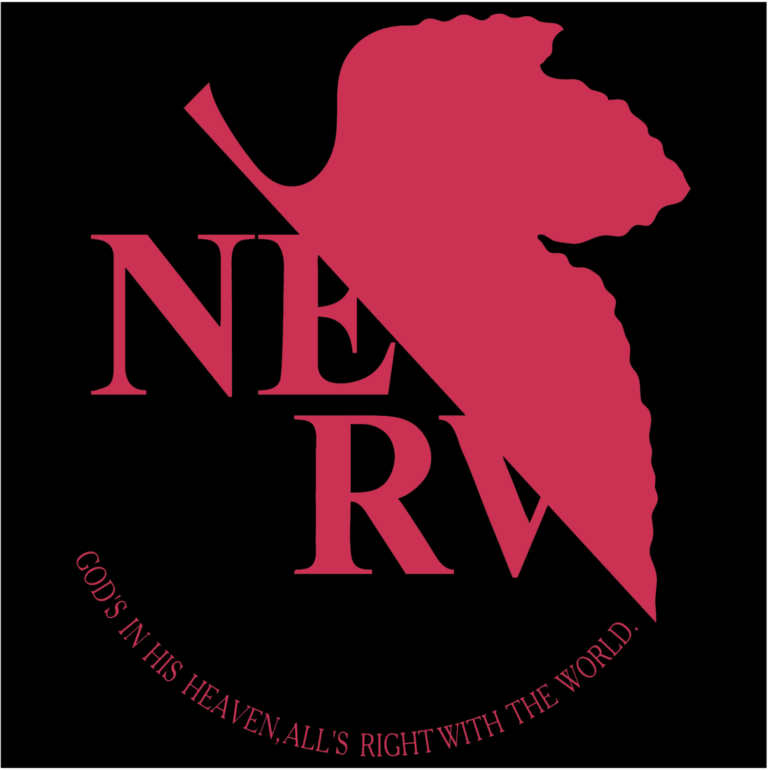 The anime series Neon Genesis Evangelion is iconic for its graphic design, featuring striking use of color, distorted fonts , title cards, and character design. Red/​black is associated with the main character Asuka Langley Soryu, but two other examples employ red-on-black to iconic effect: the NERV logo, and the SEELE “monoliths” (video conferencing UI design).