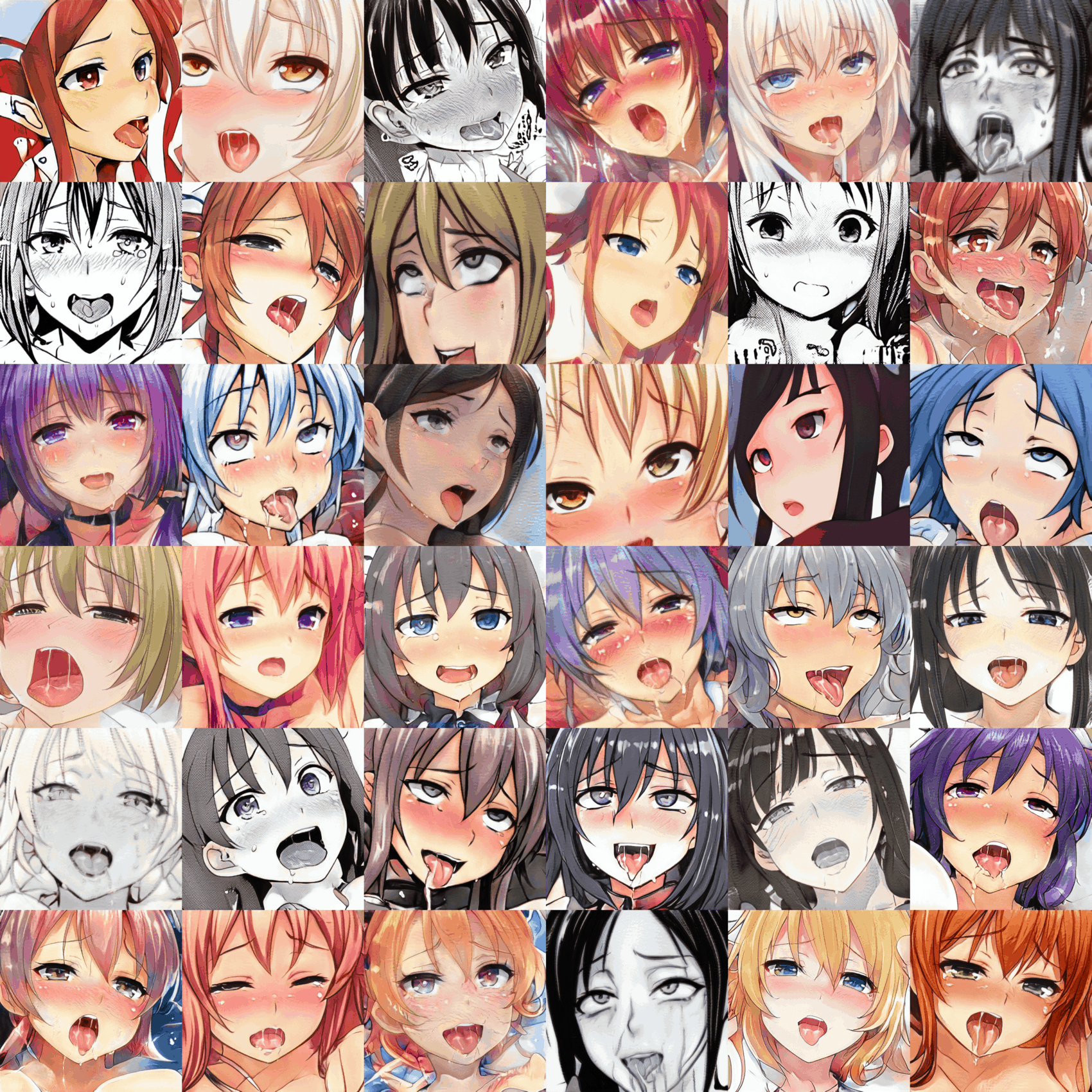 6×6 sample of ahegao StyleGAN faces