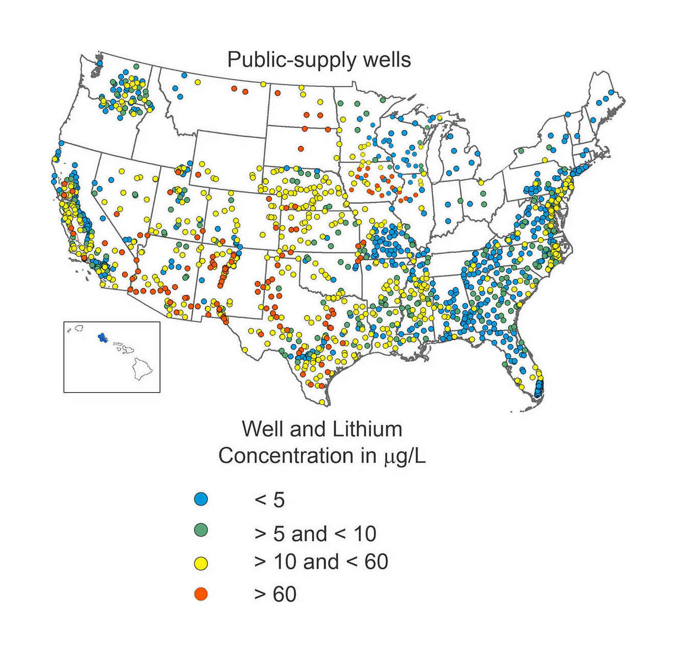Graphical abstract: public supply groundwater wells in the USA, locations & lithium concentrations