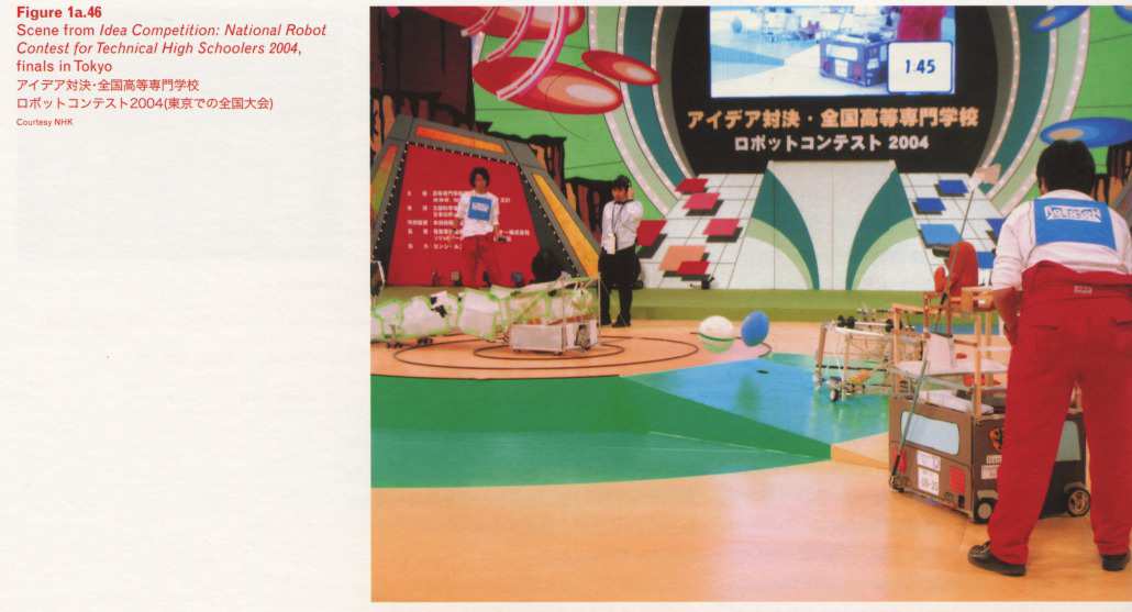 Caption left top: · Scene from Idea Competition: National Robot Contest for Technical High Schoolers 2004, finals in Tokyo