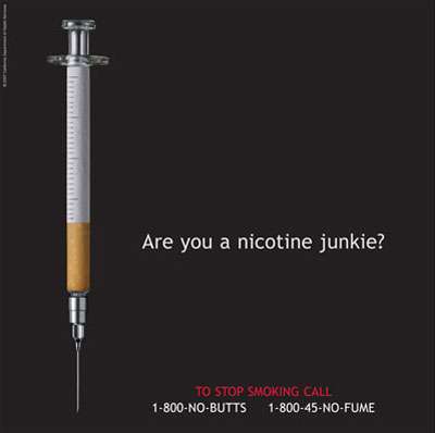 image of syringe / caption: “Are you a nicotine junkie?”