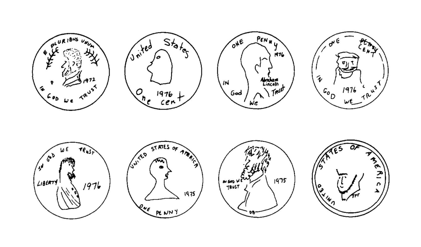 Figure 1: Examples of drawings obtained from people who tried to reproduce a penny from memory.