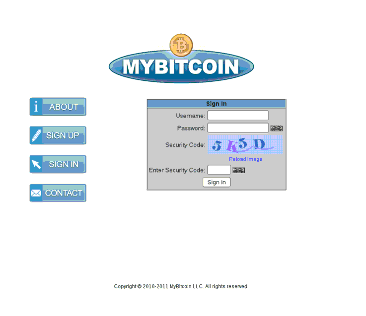 MyBitcoin (defunct) login page