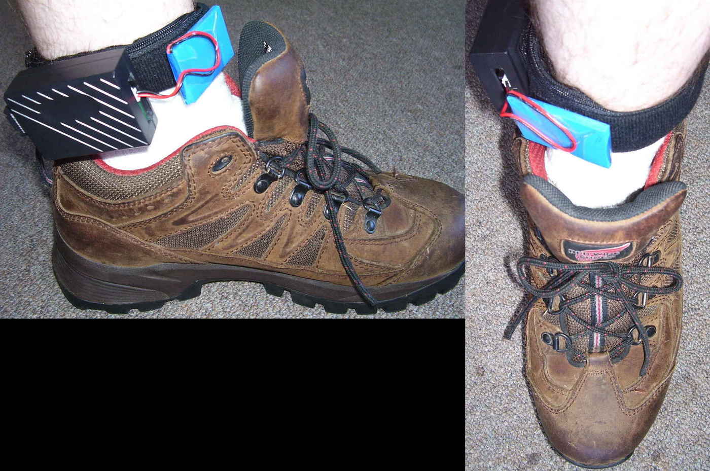 Wearing a North Paw on one’s ankle, from the side and from above